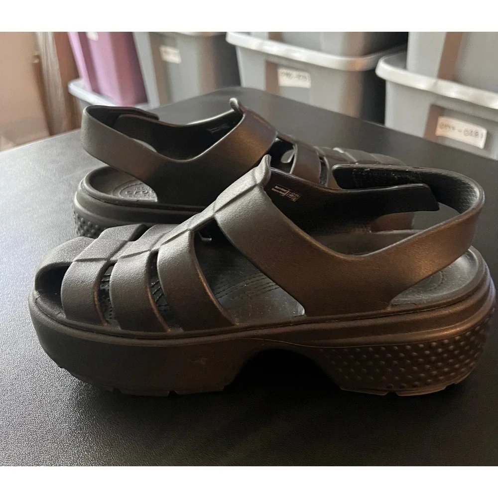 Crocs Skyline Fisherman Sandals Black Platform Lug Sole Womens 10 Mens 8 208182